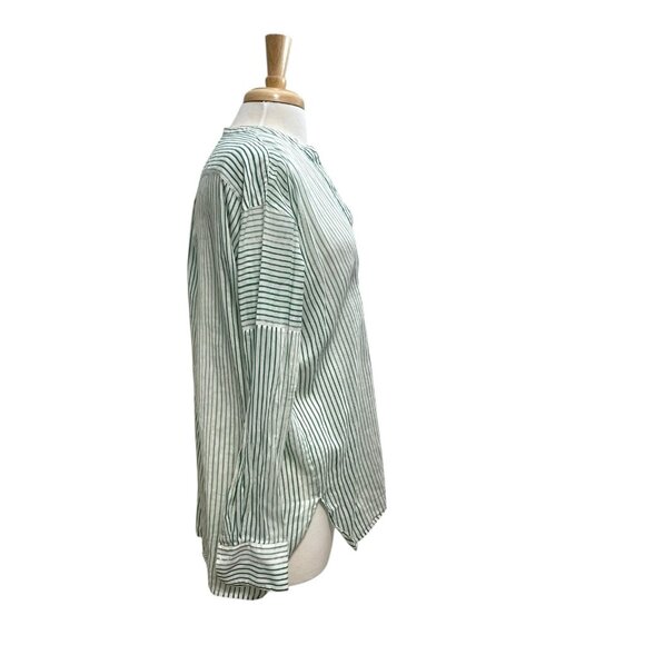 VINCE Silk Blend Split-Neck Stripe Tunic Blouse Green White size Medium - Picture 5 of 10